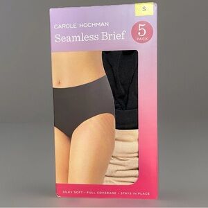 Carole Hochman Briefs Panties SMALL 5-Pack Black/Nude NEW Soft Seamless Stretch